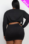 Plus Size Black Ruched Drawstring Cami Top & Skirt Set With Cardigan - Love it Curvy