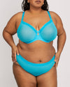 Curvy Couture Sheer Mesh Full Coverage Unlined Underwire Bra in Deep Dive Blue