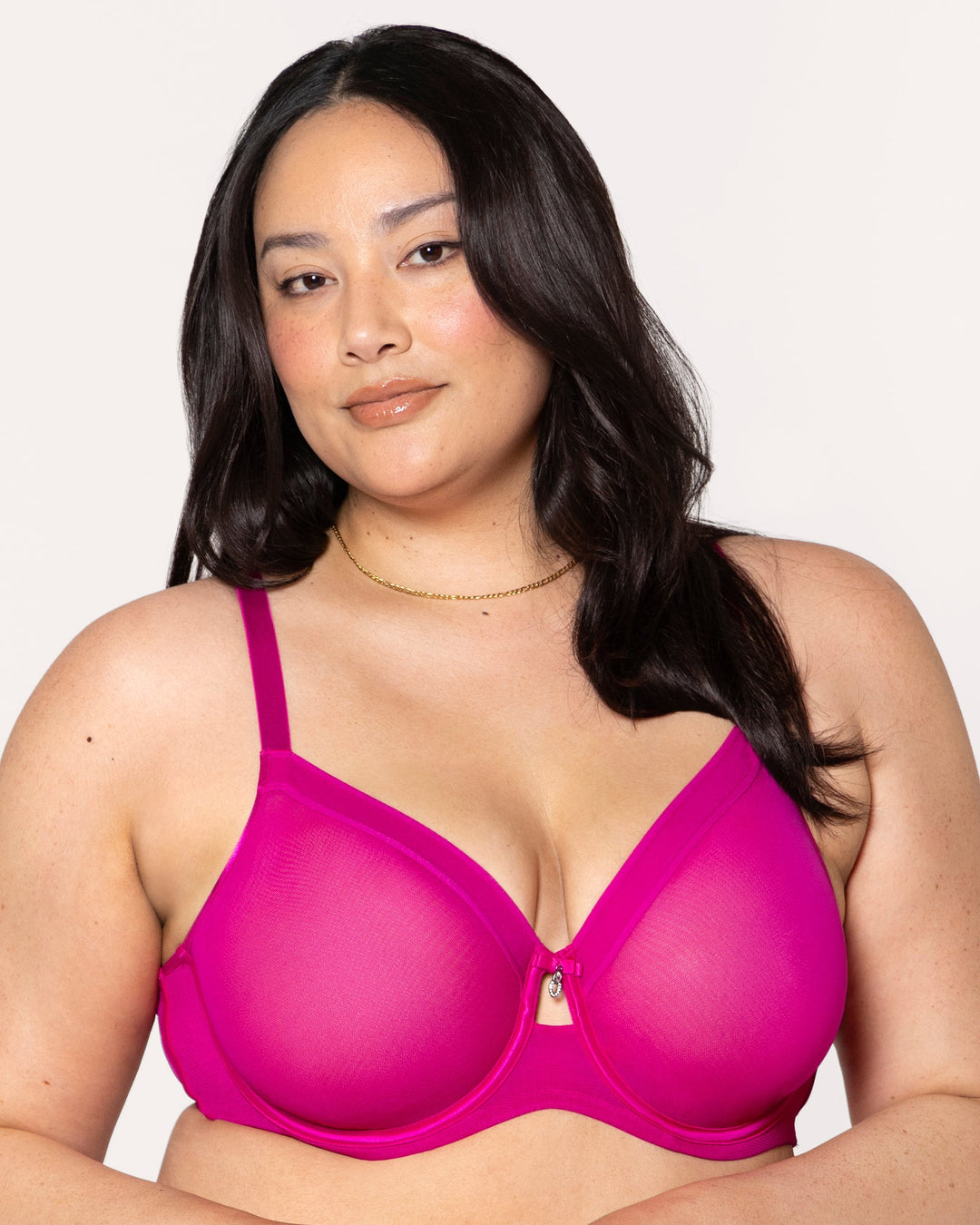 Curvy Couture Sheer Mesh Full Coverage Unlined Underwire Bra in Glamberry