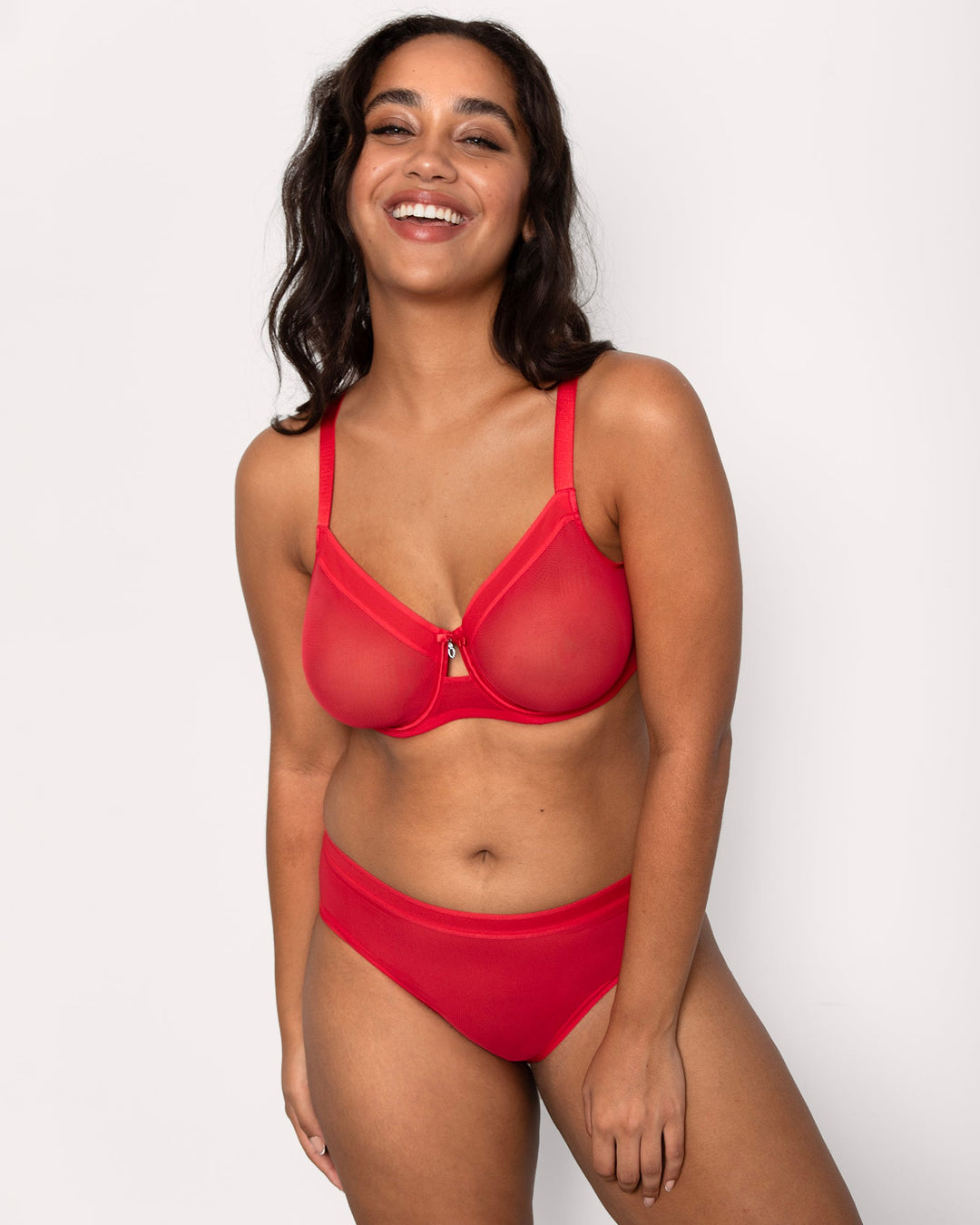 Sheer Mesh High Cut Brief - Diva Red