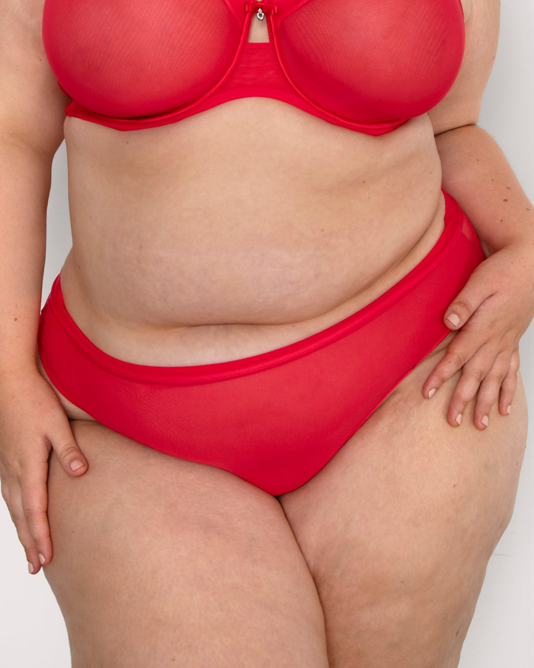 Sheer Mesh High Cut Brief - Diva Red
