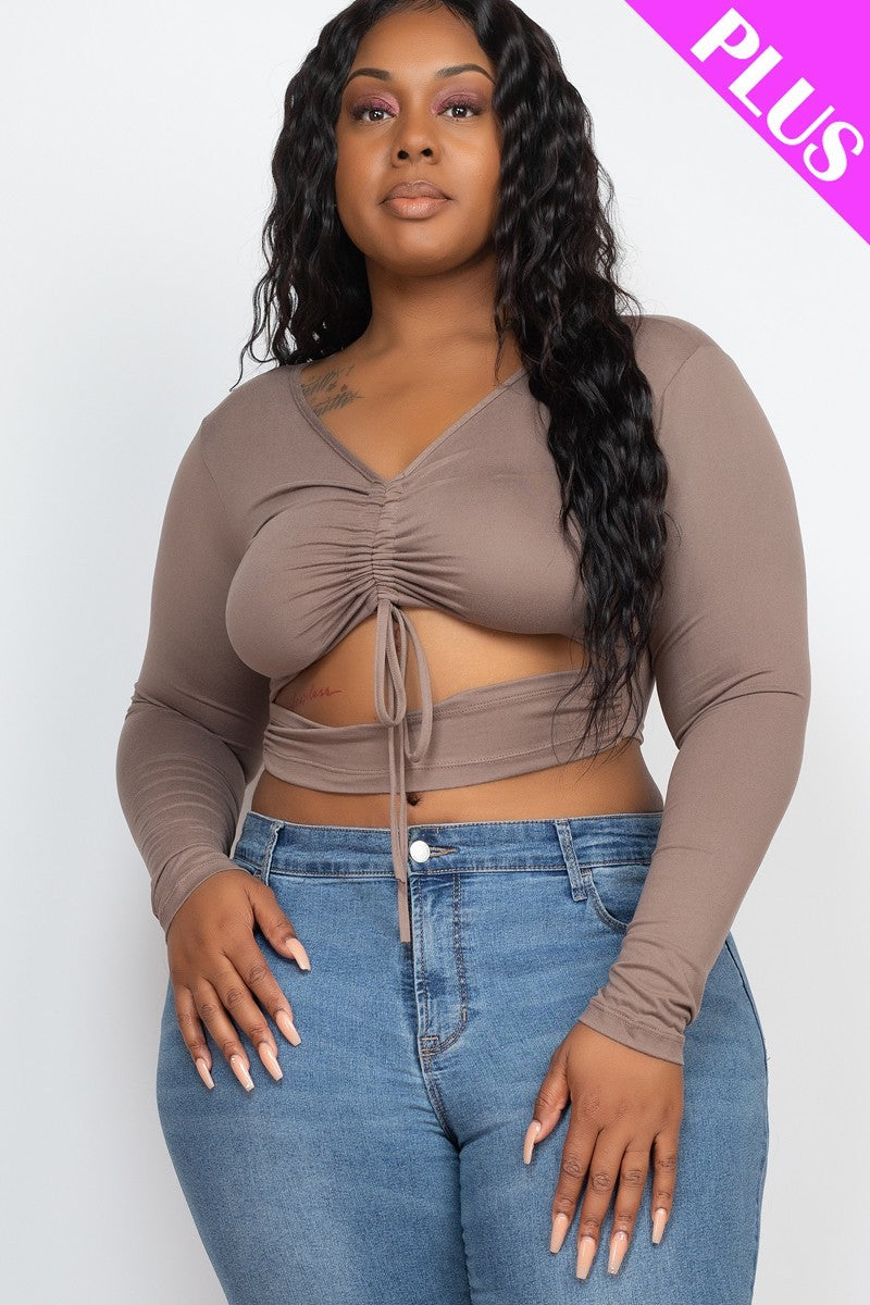 Plus Size Drawstring Ruched Cutout Crop Top - Love it Curvy