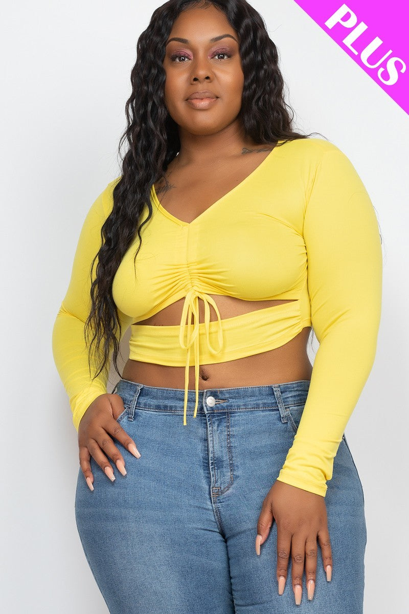 Plus Size Drawstring Ruched Cutout Crop Top - Love it Curvy