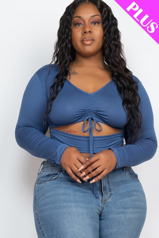 Plus Size Drawstring Ruched Cutout Crop Top - Love it Curvy