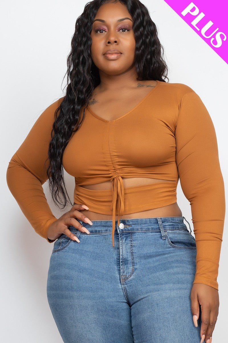 Plus Size Drawstring Ruched Cutout Crop Top - Love it Curvy