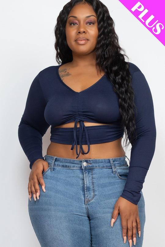 Plus Size Drawstring Ruched Cutout Crop Top - Love it Curvy