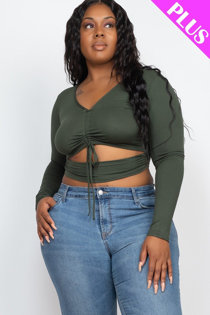 Plus Size Drawstring Ruched Cutout Crop Top - Love it Curvy