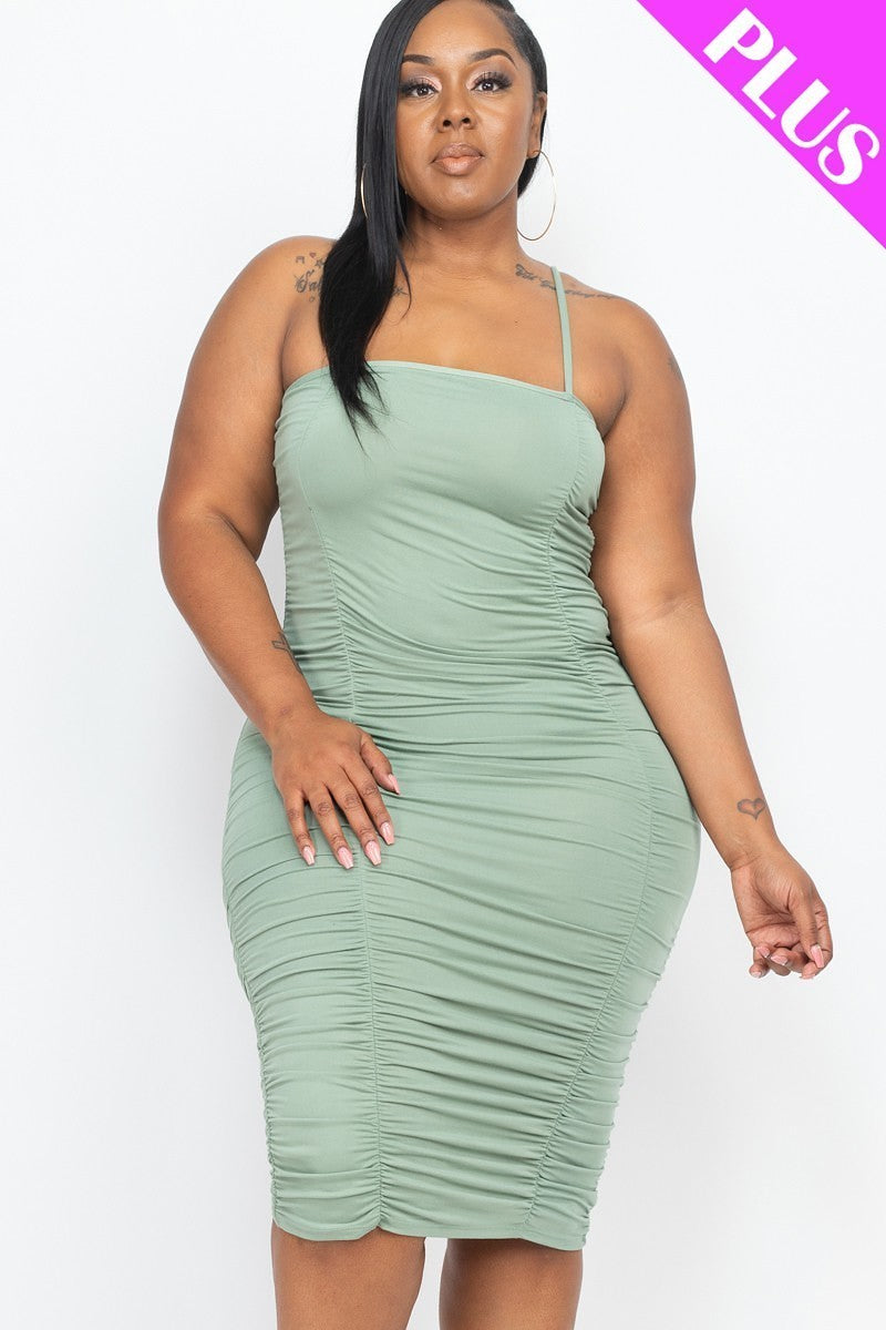 Plus Size Double Ruched Front And Ruched Back Detail Mini Dress - Love it Curvy