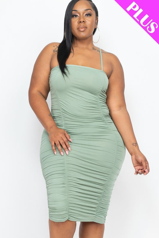 Plus Size Double Ruched Front And Ruched Back Detail Mini Dress - Love it Curvy