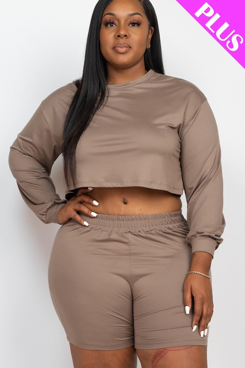 Plus Size Cozy Crop Top And Shorts Set - Love it Curvy