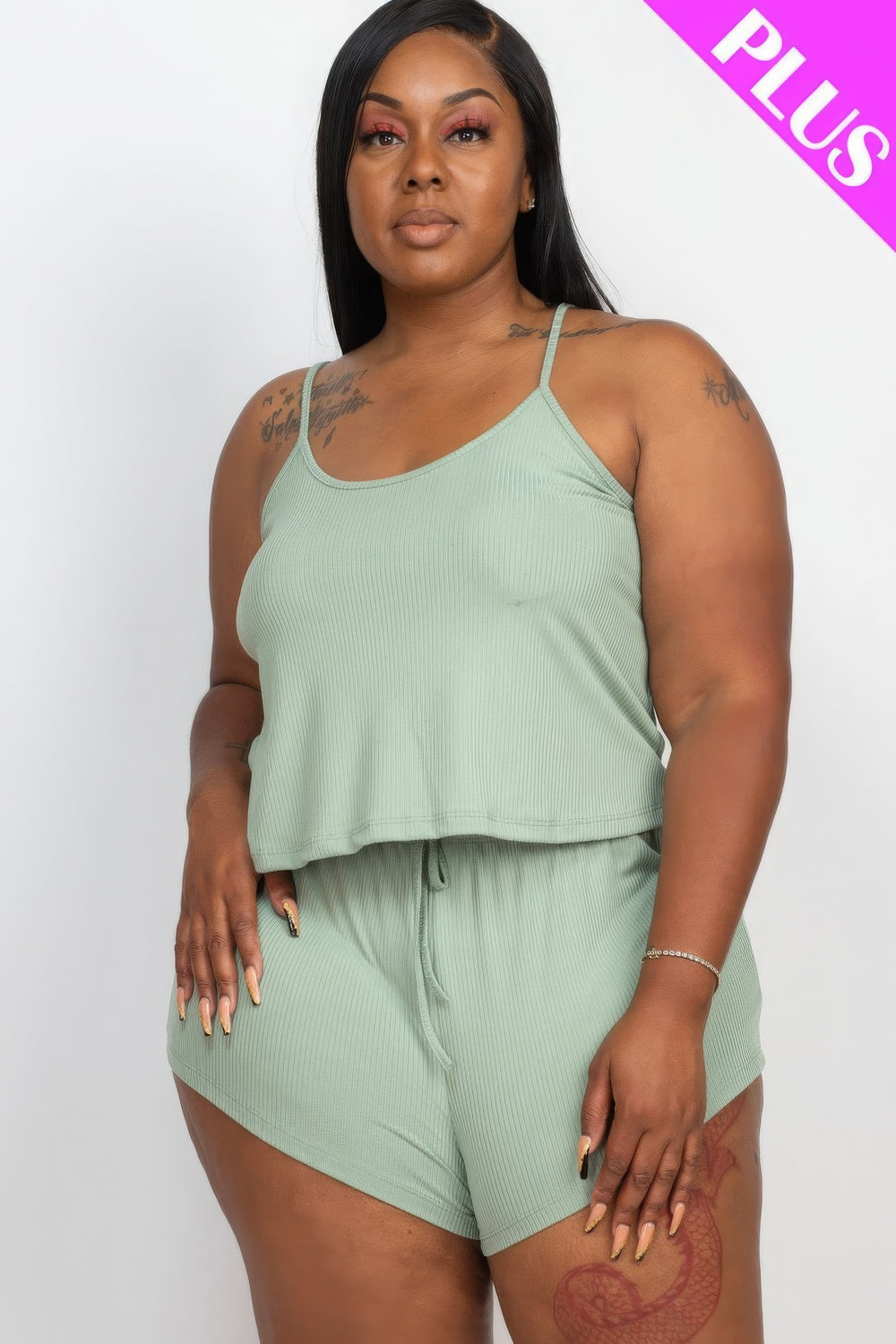 Plus Ribbed Strappy Top And Shorts Set - Love it Curvy