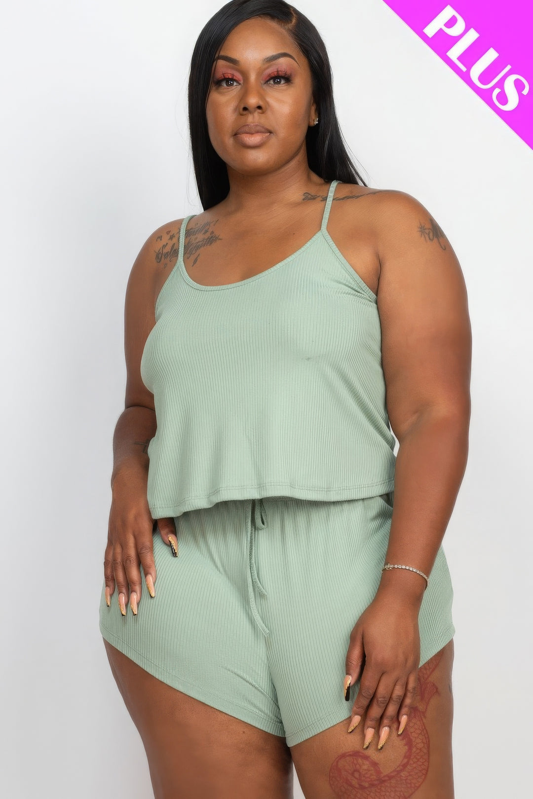 Plus Ribbed Strappy Top And Shorts Set - Love it Curvy