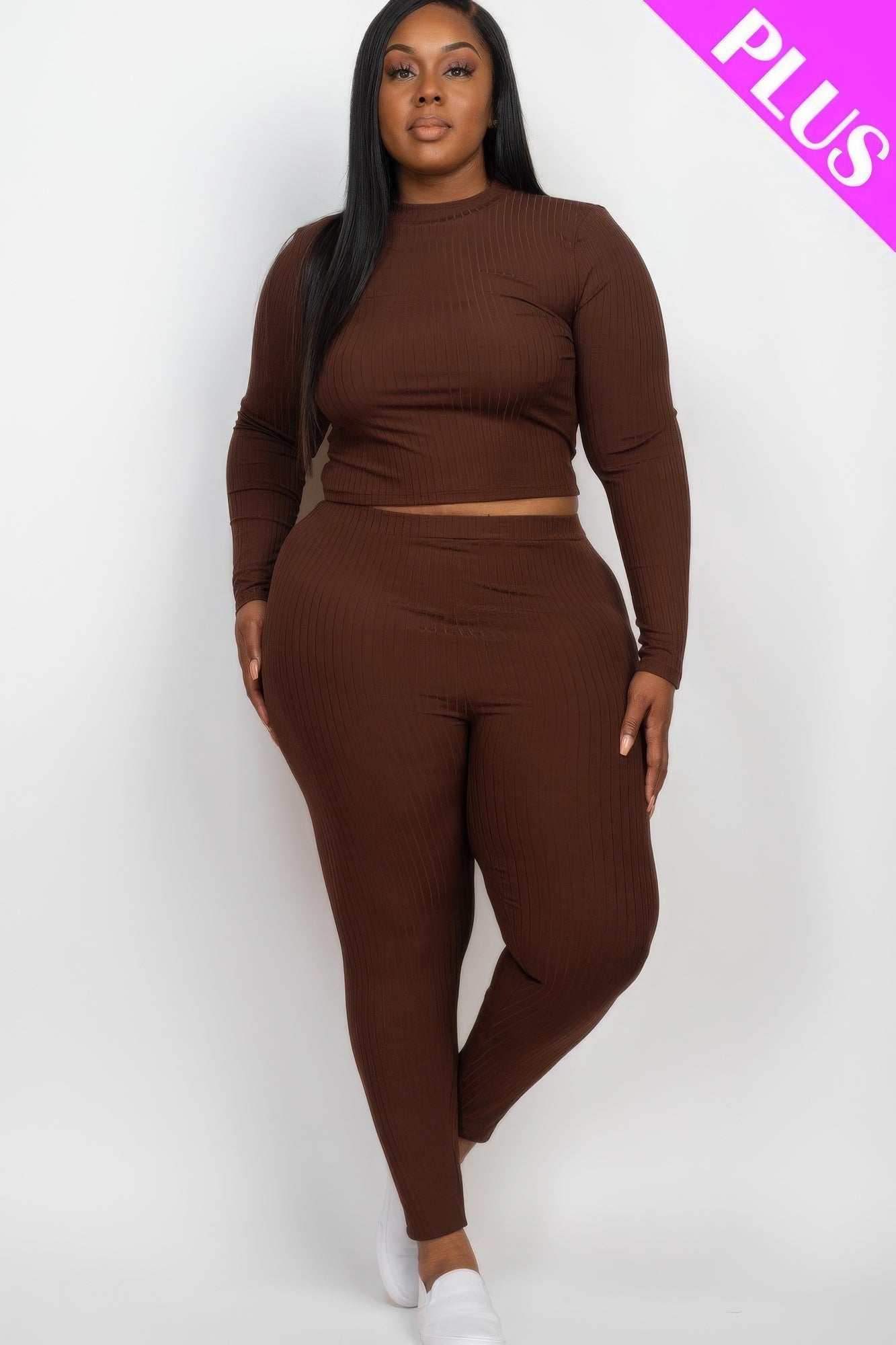 Plus Ribbed Mock Neck Long Sleeve Top & Leggings Set - Love it Curvy