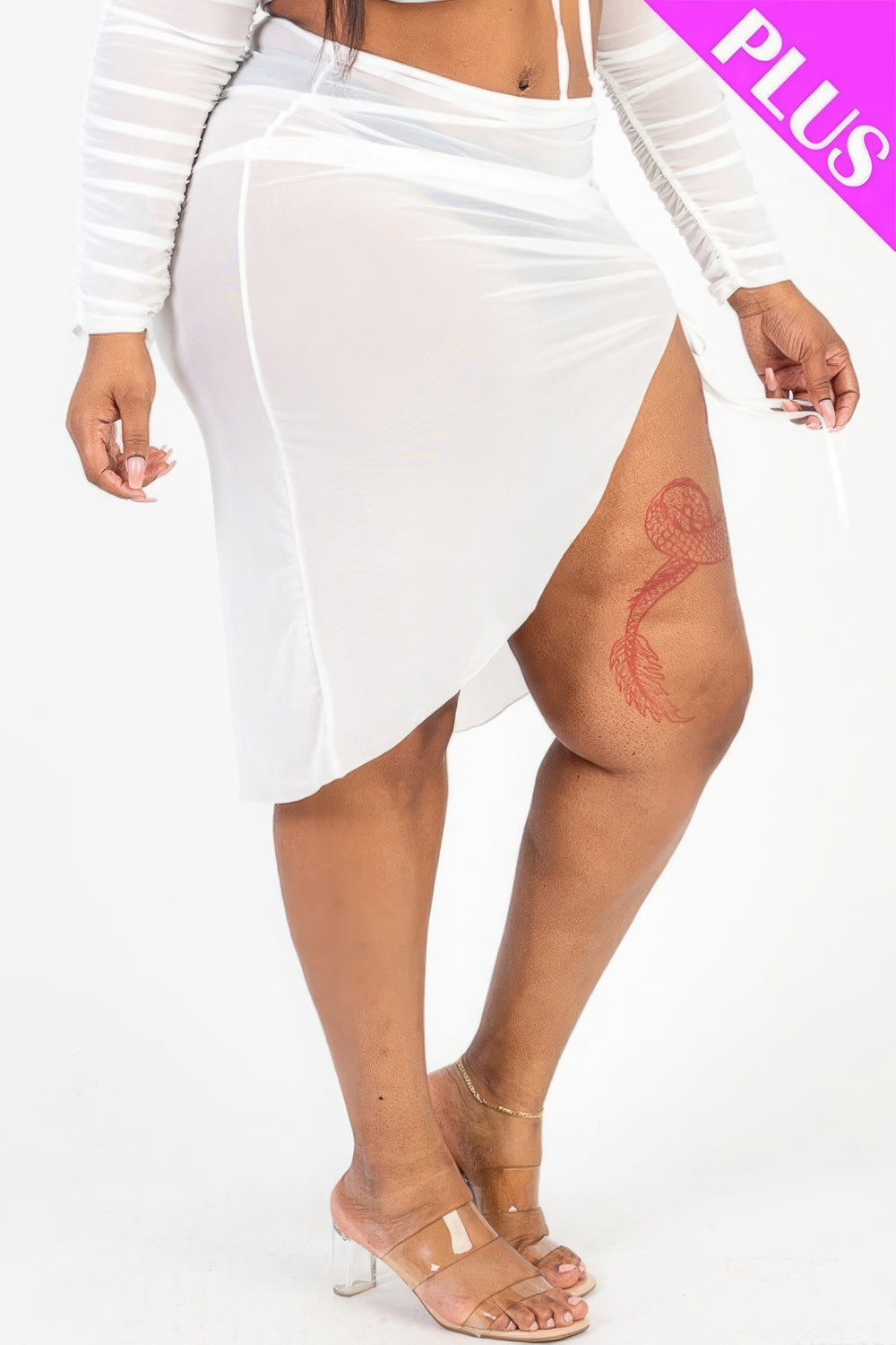 Plus Sexy Sheer Mesh Drawstring Ruched Skirt - Love it Curvy