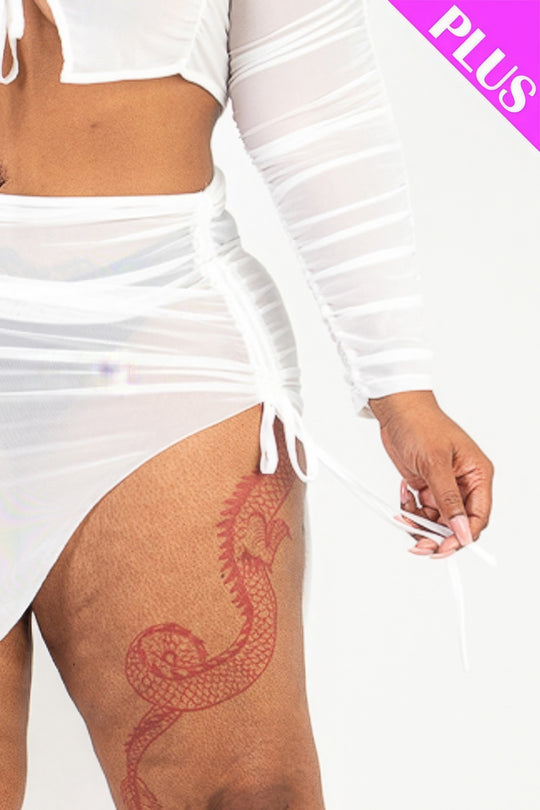 Plus Sexy Sheer Mesh Drawstring Ruched Skirt - Love it Curvy