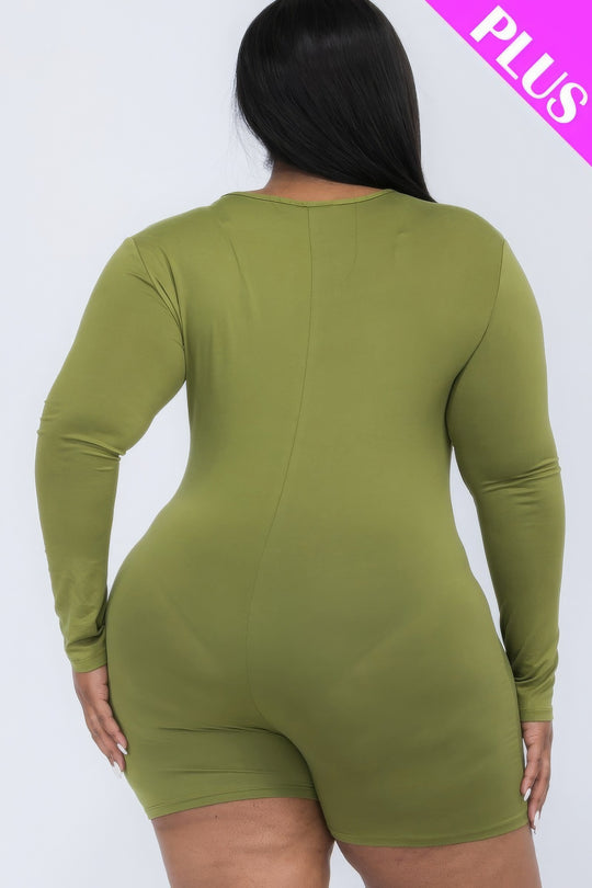 Plus V-neck Long Sleeve Bodycon Romper - Love it Curvy
