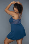 Blue lace-trimmed plus-size lingerie dress for curvy women