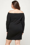 Plus Size, Solid Smocked Off Shoulder Dress