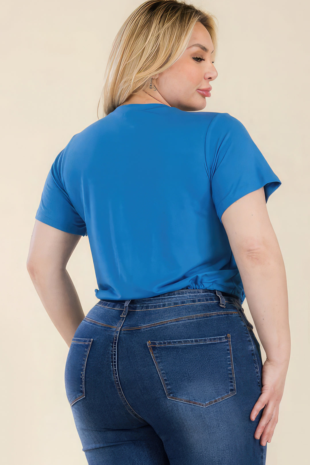 Plus Size Tie Front Drawstring Short Sleeve Crop Top - Love it Curvy