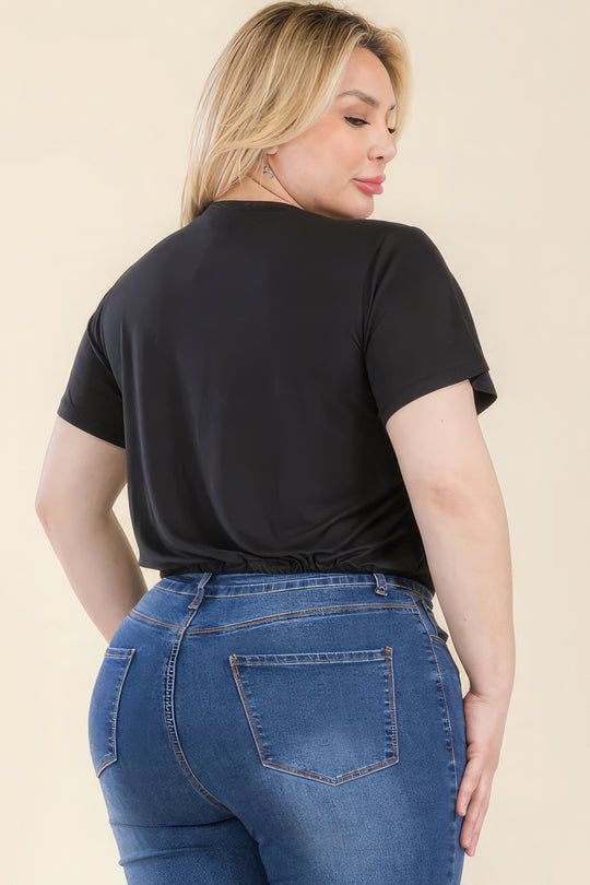 Plus Size Tie Front Drawstring Short Sleeve Crop Top - Love it Curvy