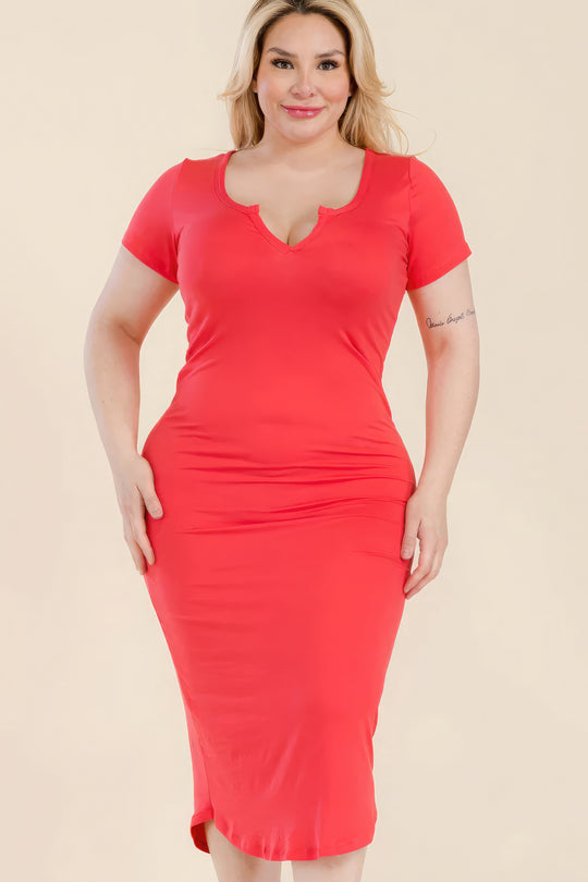 Plus Size Split Neck Bodycon Midi Dress - Love it Curvy