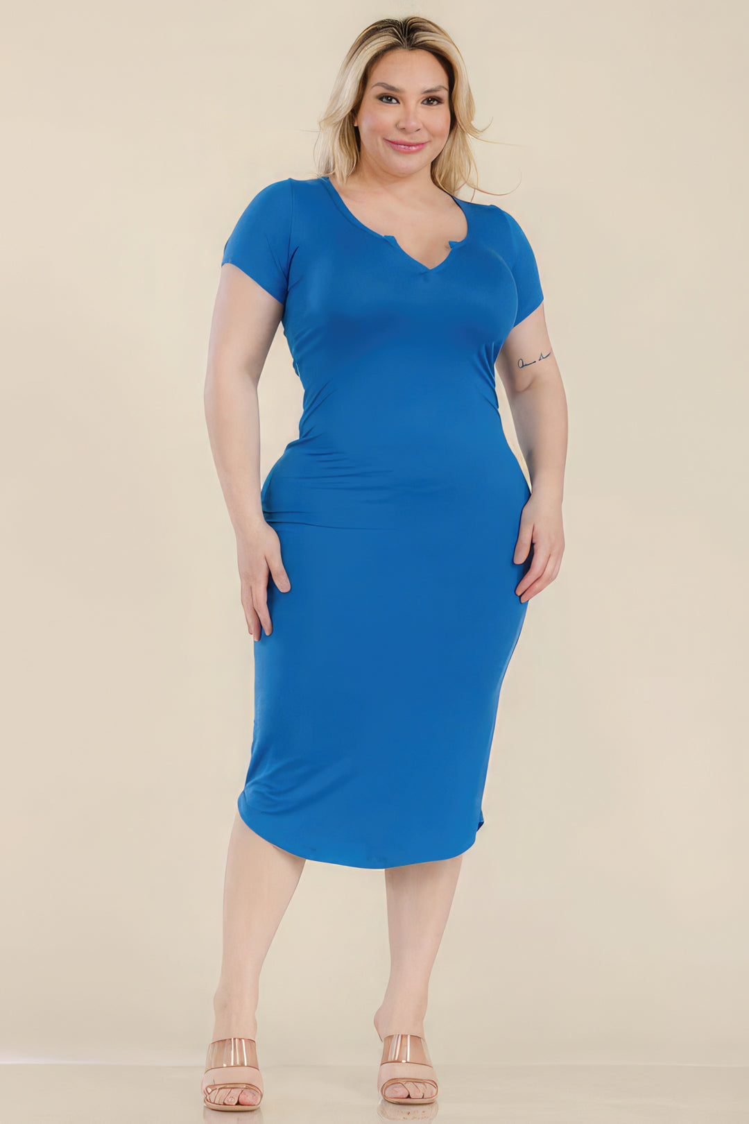 Plus Size Split Neck Bodycon Midi Dress - Love it Curvy