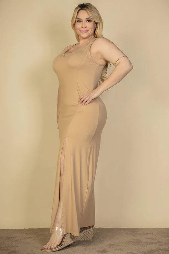 Plus Size Plunge Neck Thigh Split Maxi Dress - Love it Curvy