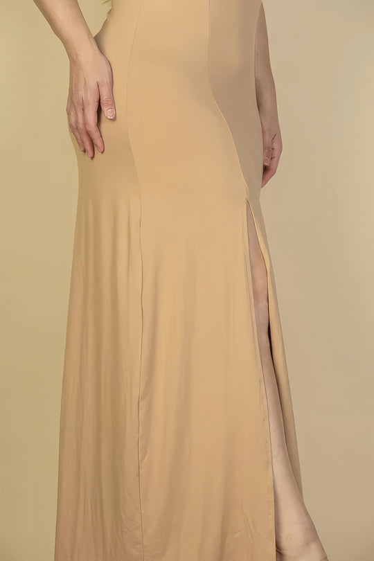 Plus Size Plunge Neck Thigh Split Maxi Dress - Love it Curvy