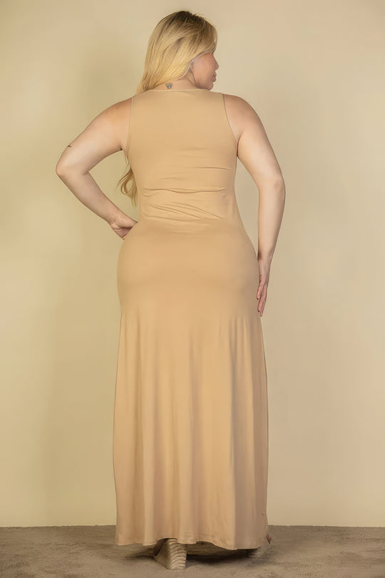 Plus Size Plunge Neck Thigh Split Maxi Dress - Love it Curvy