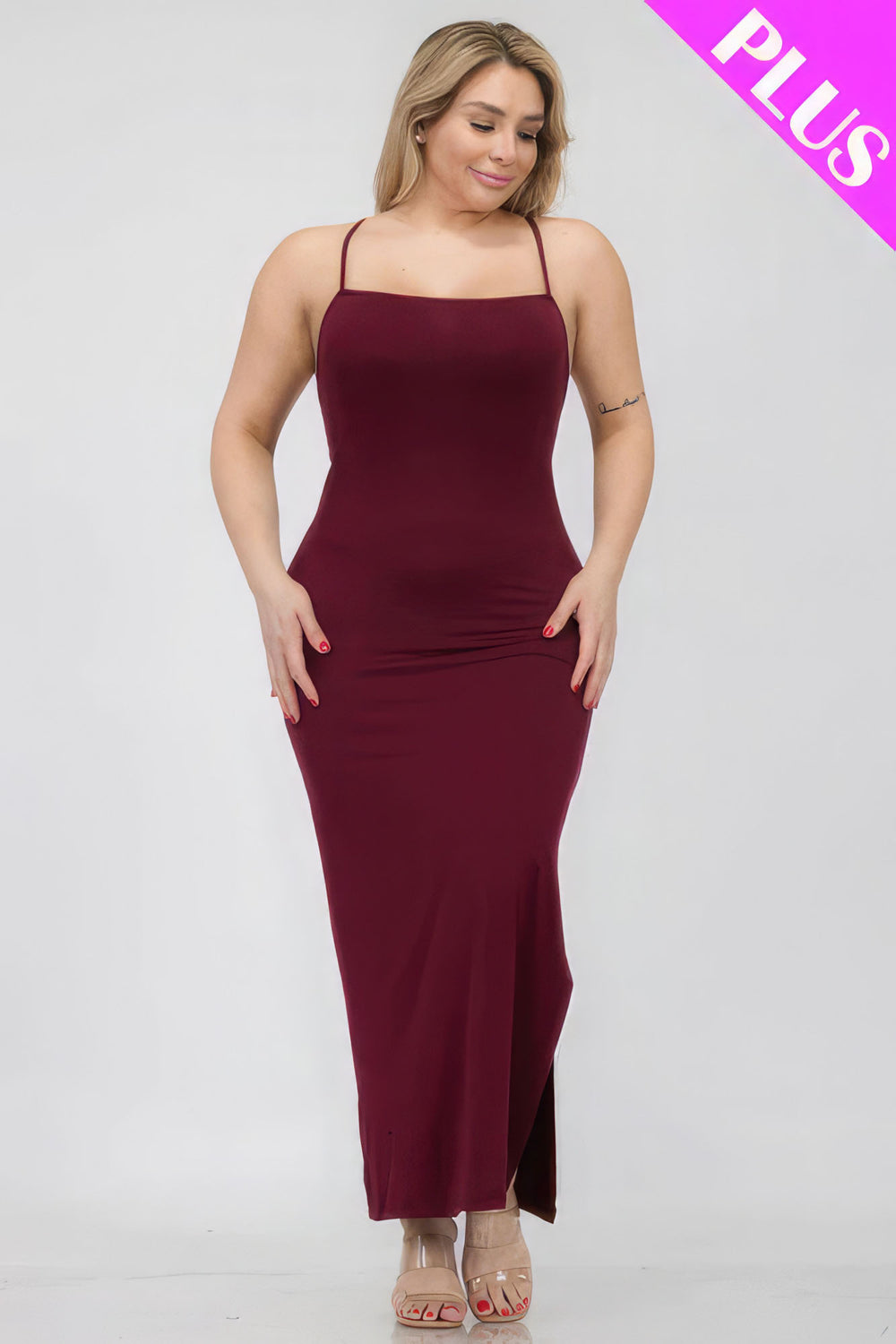 Plus Size Crisscross Back Split Thigh Maxi Dress - Love it Curvy