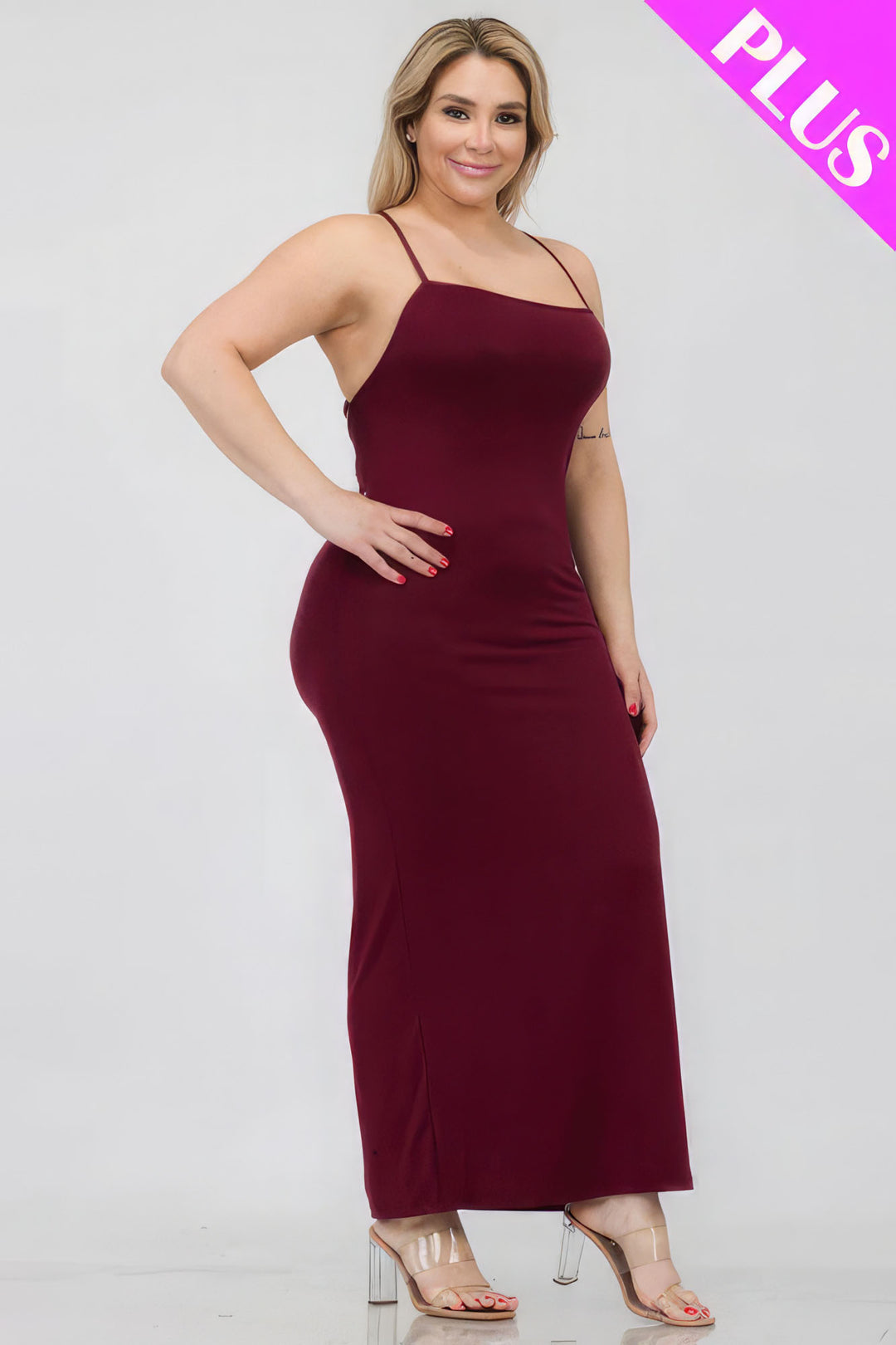Plus Size Crisscross Back Split Thigh Maxi Dress - Love it Curvy