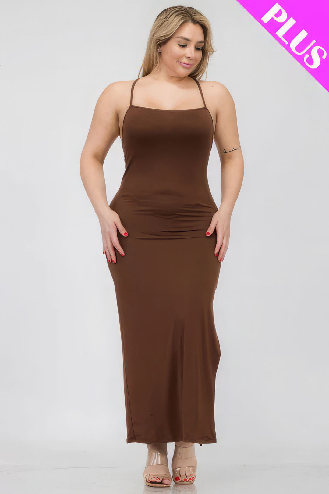 Plus Size Crisscross Back Split Thigh Maxi Dress - Love it Curvy
