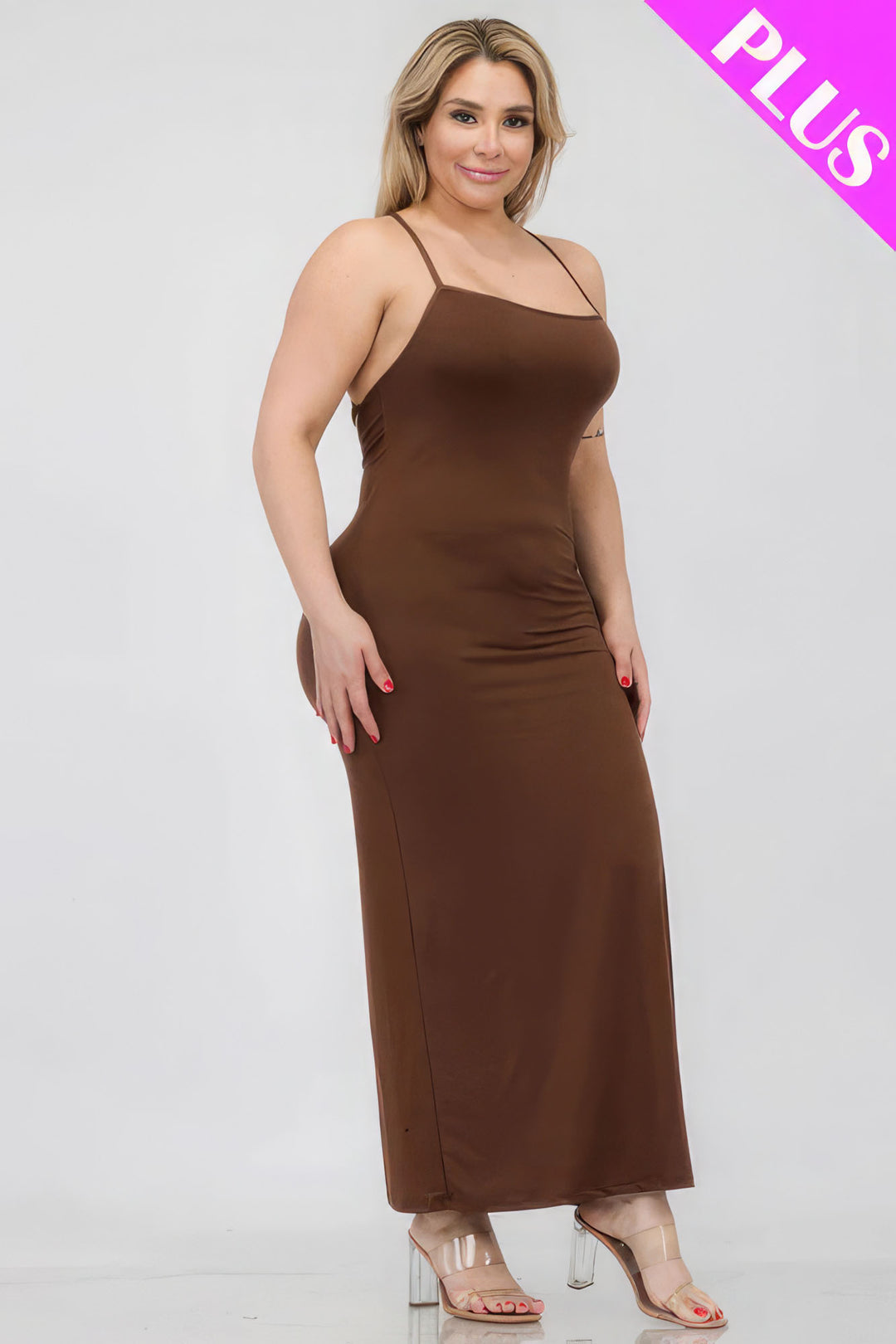 Plus Size Crisscross Back Split Thigh Maxi Dress - Love it Curvy