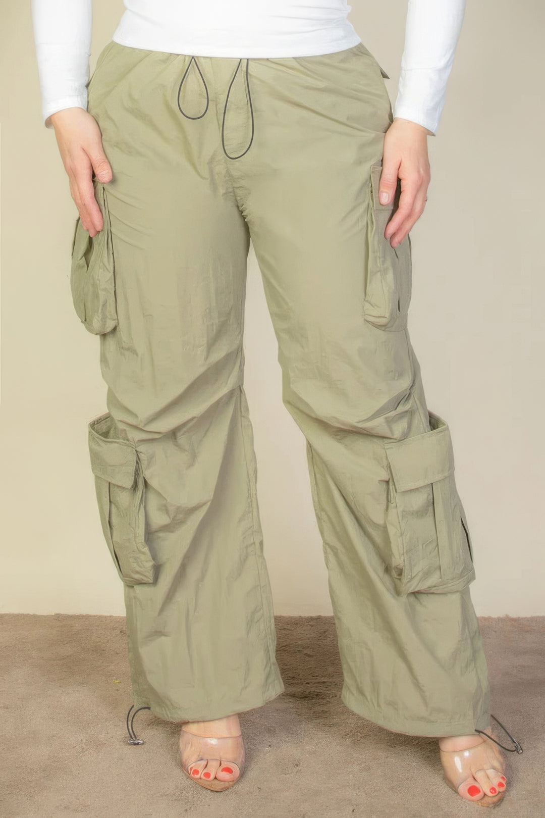 Plus Size Flap Pockets Drawstring Ruched Parachute Pants - Love it Curvy