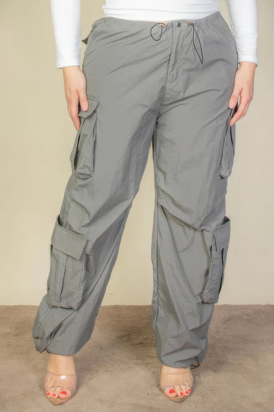 Plus Size Flap Pockets Drawstring Ruched Parachute Pants - Love it Curvy