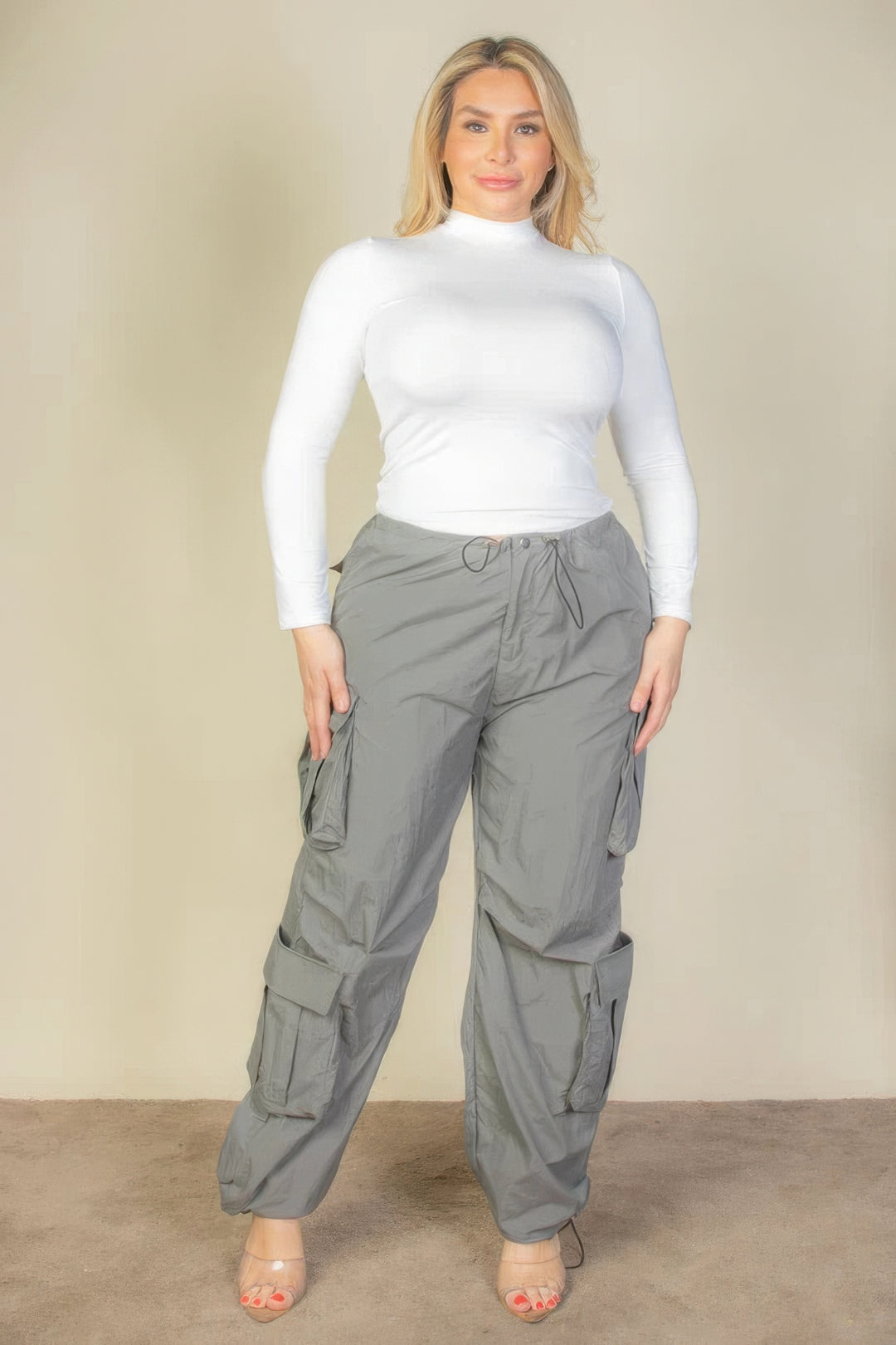 Plus Size Flap Pockets Drawstring Ruched Parachute Pants - Love it Curvy