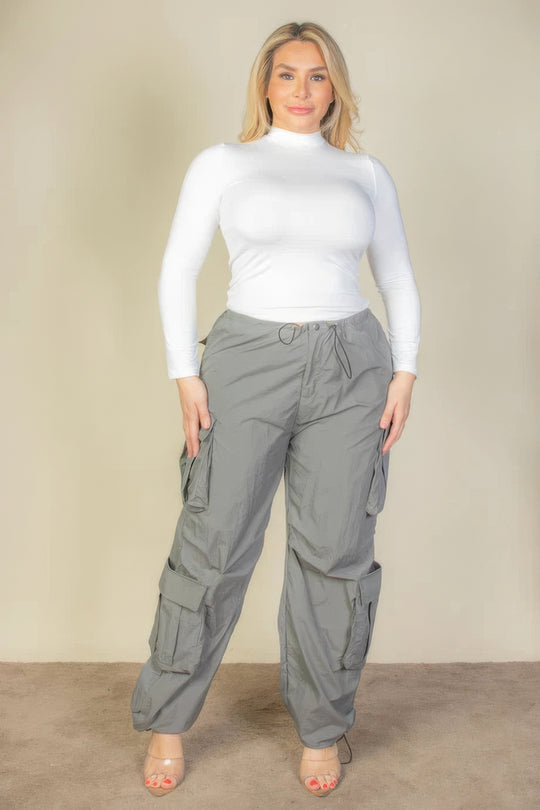 Plus Size Flap Pockets Drawstring Ruched Parachute Pants - Love it Curvy