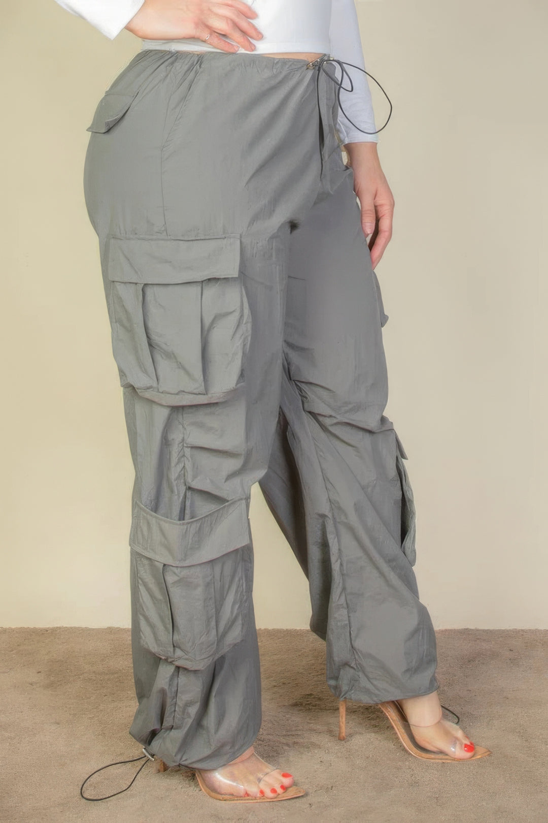Plus Size Flap Pockets Drawstring Ruched Parachute Pants - Love it Curvy