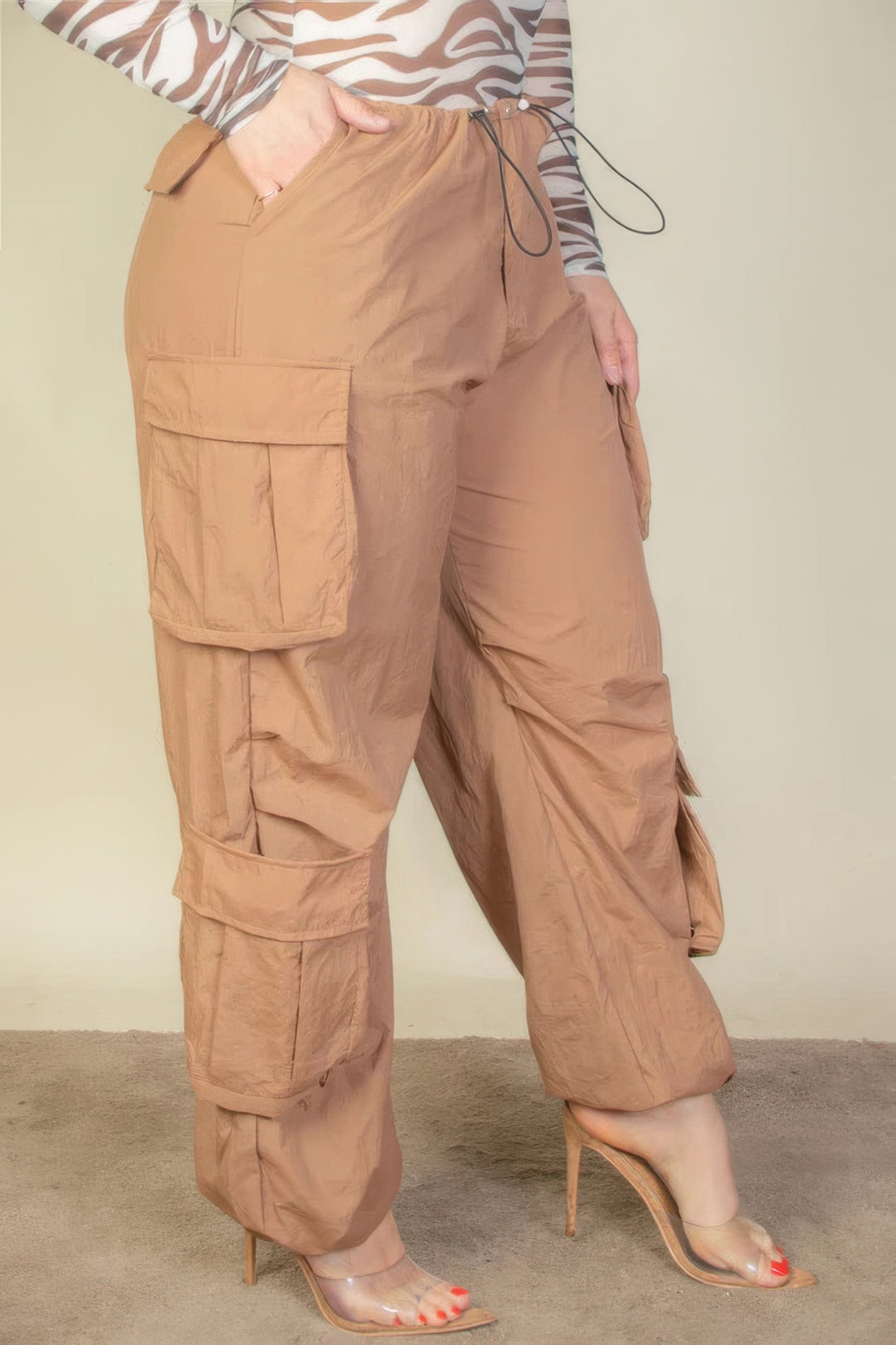 Plus Size Flap Pockets Drawstring Ruched Parachute Pants - Love it Curvy