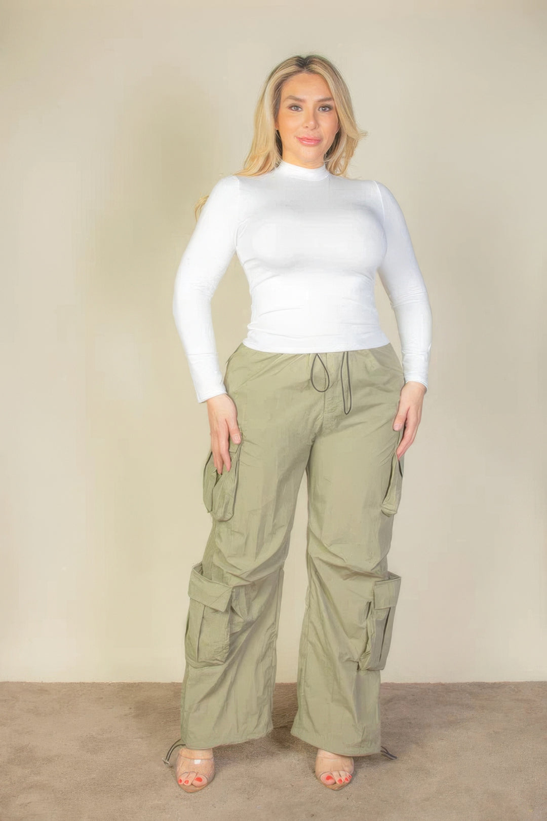 Plus Size Flap Pockets Drawstring Ruched Parachute Pants - Love it Curvy