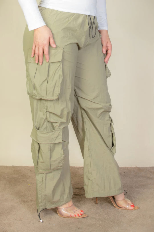 Plus Size Flap Pockets Drawstring Ruched Parachute Pants - Love it Curvy