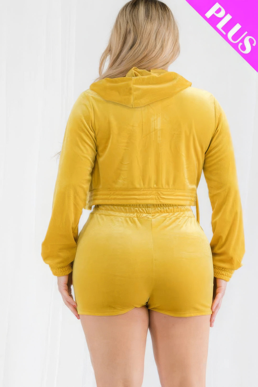 Plus Size Velour Crop Zip Up Hoodie And Shorts Set - Love it Curvy