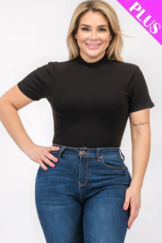 Plus Size Ribbed Short Sleeve Bodysuit - Love it Curvy