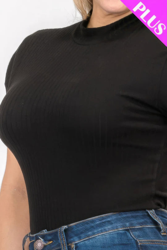Plus Size Ribbed Short Sleeve Bodysuit - Love it Curvy