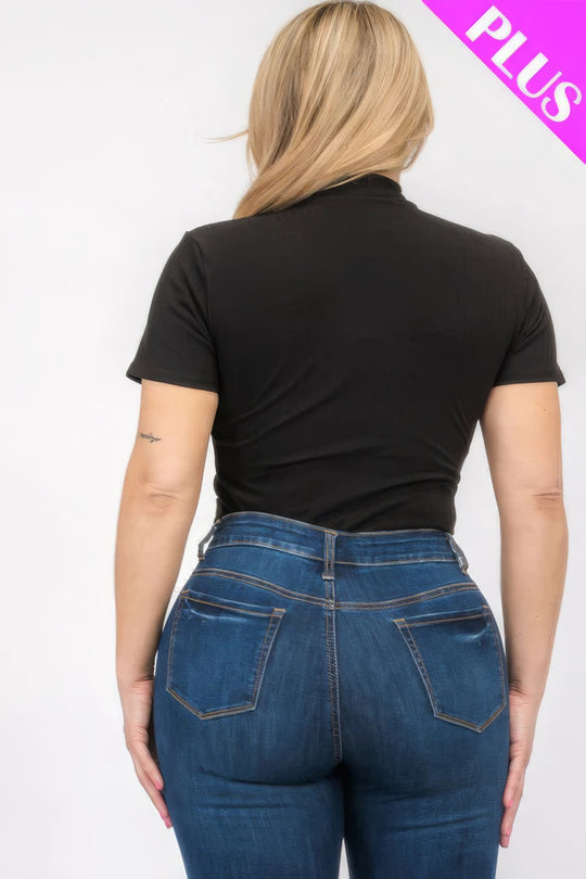 Plus Size Ribbed Short Sleeve Bodysuit - Love it Curvy