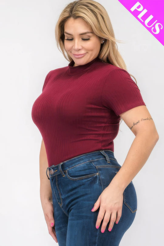 Plus Size Ribbed Short Sleeve Bodysuit - Love it Curvy