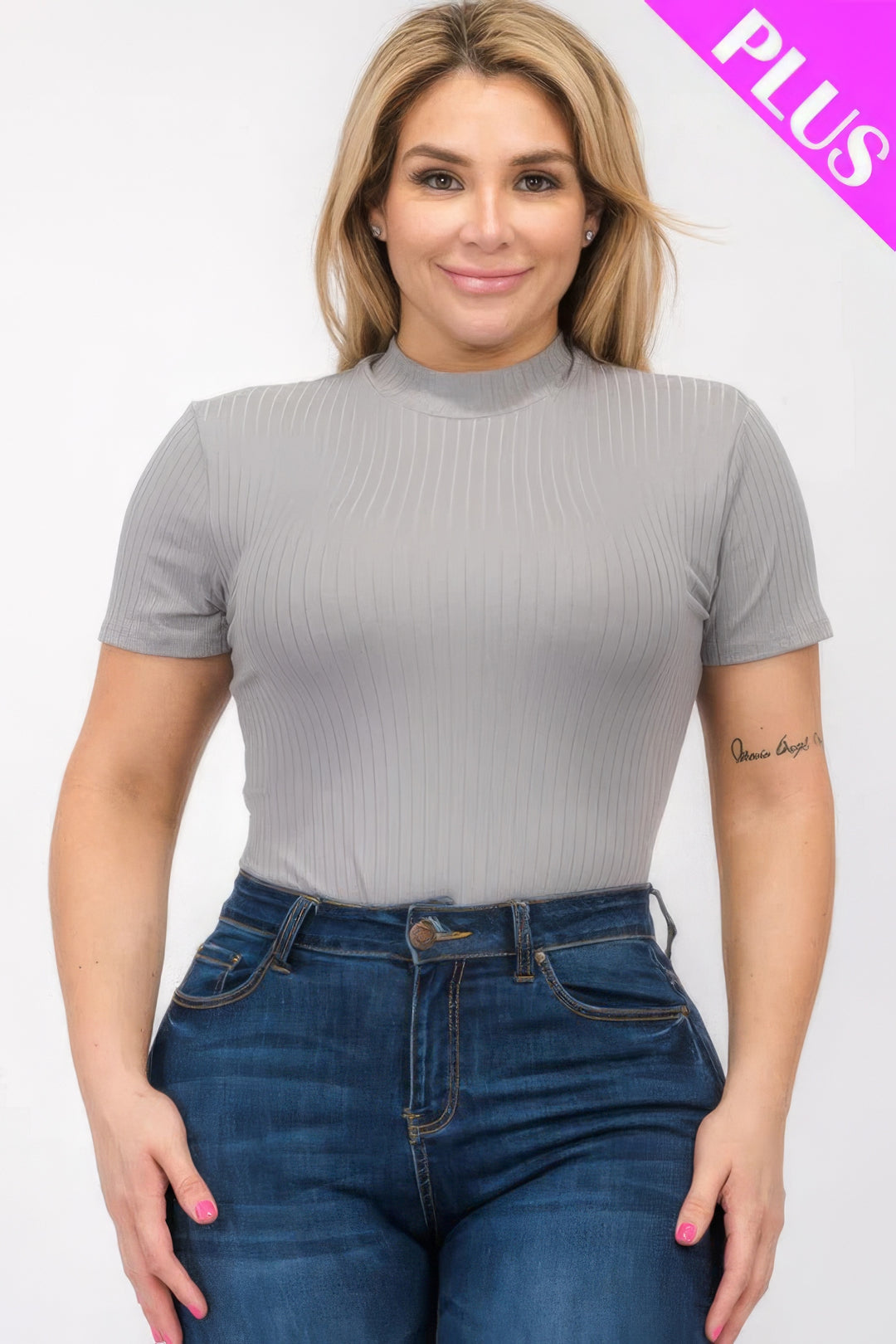 Plus Size Ribbed Short Sleeve Bodysuit - Love it Curvy