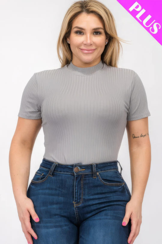 Plus Size Ribbed Short Sleeve Bodysuit - Love it Curvy