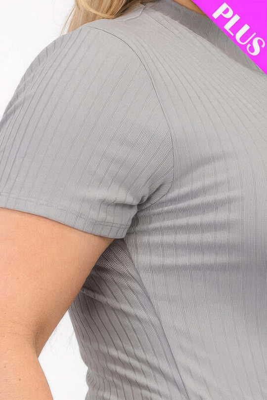 Plus Size Ribbed Short Sleeve Bodysuit - Love it Curvy