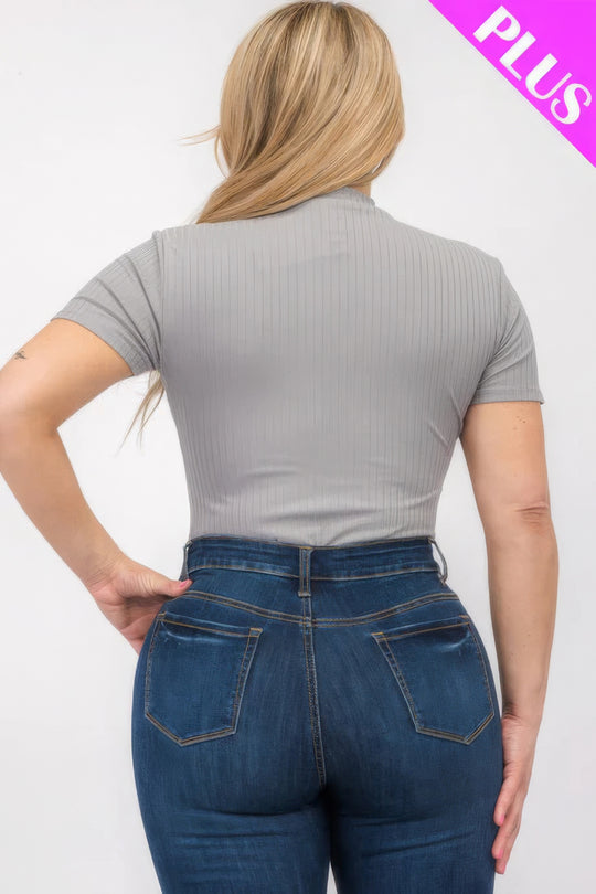 Plus Size Ribbed Short Sleeve Bodysuit - Love it Curvy